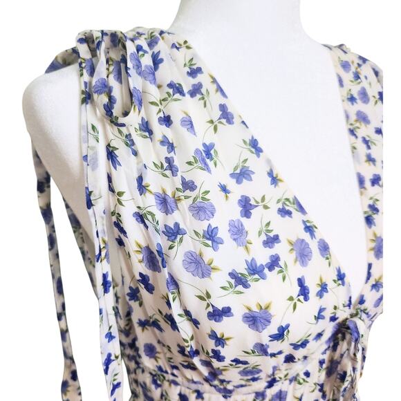 Shoshanna Helena Dress | Blue Floral Midi Sleeveless Lightweight Viscose Size 8 - Picture 4 of 12